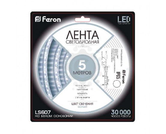 Світлодіодна стрічка Feron SANAN LS607 60SMD/м 12V IP65 білий 4964 фото 2